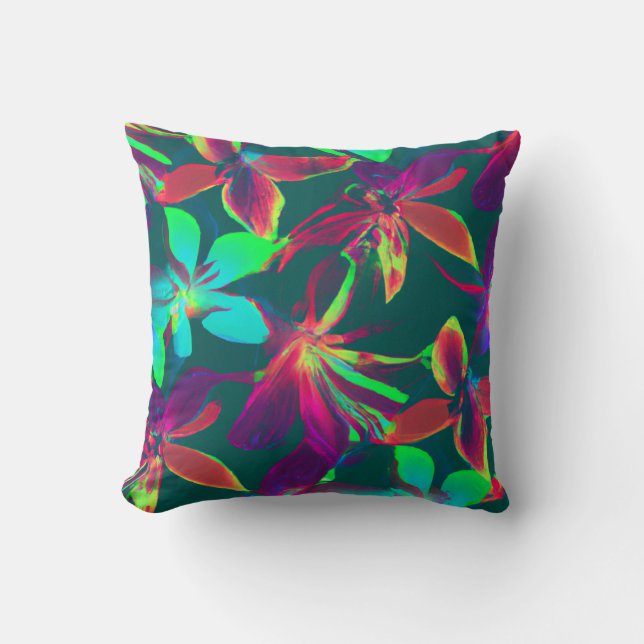 Green & Purple Floral Pattern Throw Pillow (Front)