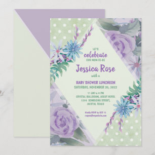 Green Purple Floral Watercolor Baby Shower Invitation
