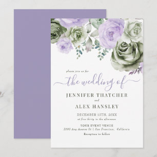 Green Purple Floral Wedding Invitation