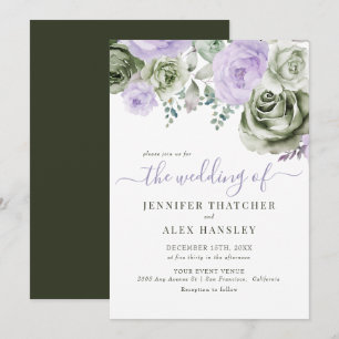 Green Purple Floral Wedding Invitation