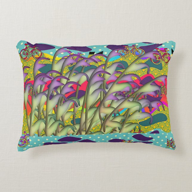Green Purple Foliage + Bicycles Fun Accent Pillow (Front)