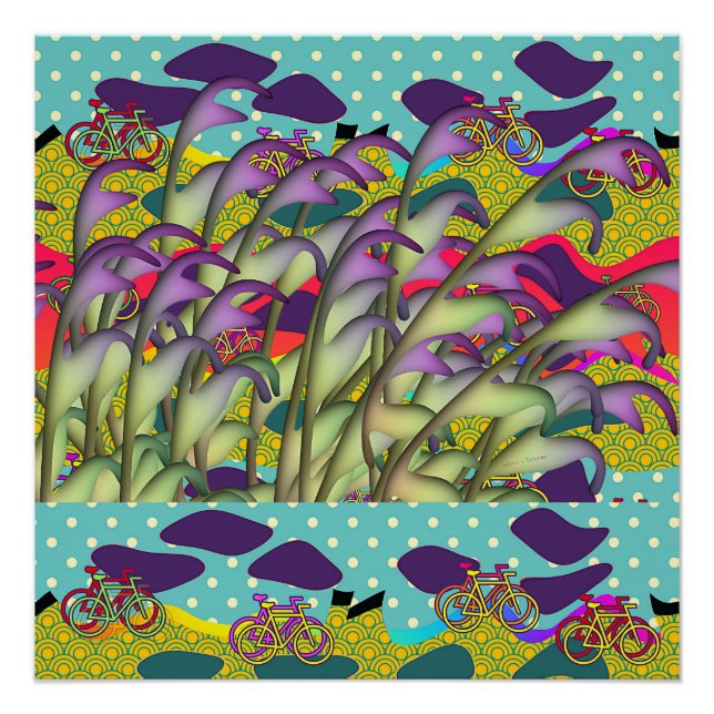 Green Purple Foliage + Bicycles Fun Poster (Front)