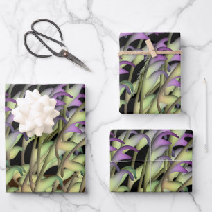 Green + Purple Foliage Black Gift  Wrapping Paper Sheet