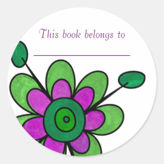 Green & Purple Fun Flowers Classic Round Sticker