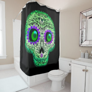 Green & Purple Glowing Sugar Skull Black Halloween