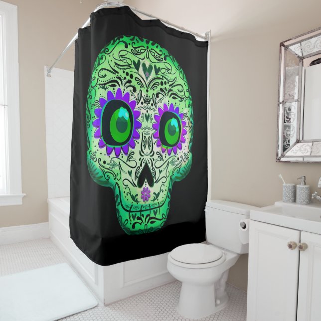 Green & Purple Glowing Sugar Skull Black Halloween (In Situ)