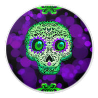 Green & Purple Glowing Sugar Skull Halloween