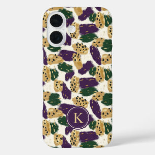 Green Purple Gold Brushstrokes  Pattern Monogram iPhone 16 Case