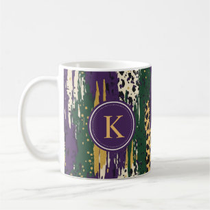 Green Purple Gold Brushstrokes  Pattern Monogram Coffee Mug