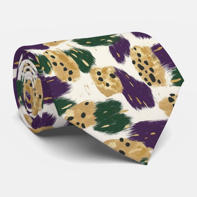 Green Purple Gold Brushstrokes  Pattern  Tie (Rolled)