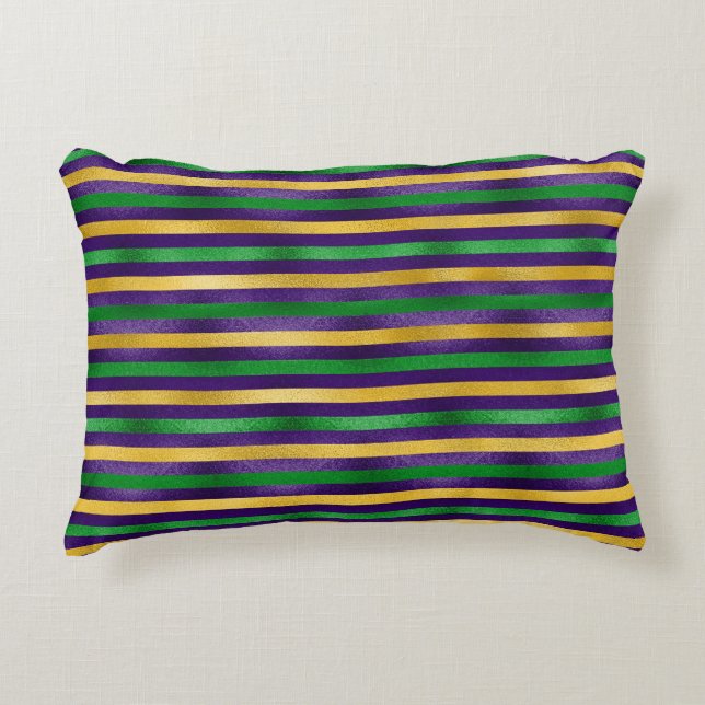 GREEN PURPLE GOLD MARDI GRAS STRIPES ACCENT PILLOW (Front)