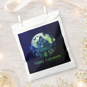 Green Purple Gothic Haunted House Happy Halloween Favour Bag