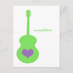 Green/Purple Guitar Heart Table Postcard