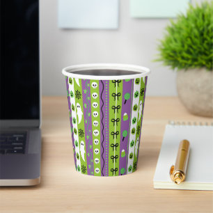 Green Purple Halloween Pattern Paper Cups
