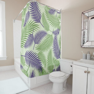 Green & Purple Jungle Leaves Shower Curtain Tro