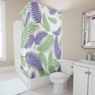 Green & Purple Jungle Leaves Shower Curtain Trop