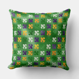 GREEN PURPLE ORANGE MARDI GRAS FLEUR DI LIS  THROW PILLOW