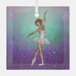 Green & Purple Painted Background & Ballerina Glass Ornament