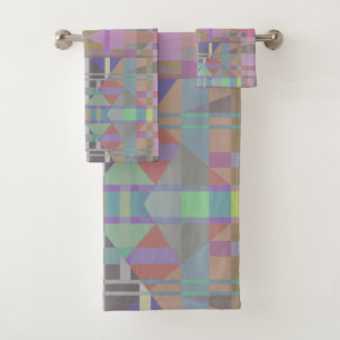 Green Purple Pink Geometric Bath Towel Set