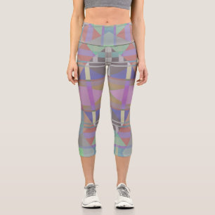 Green Purple Pink Geometric Capri Leggings