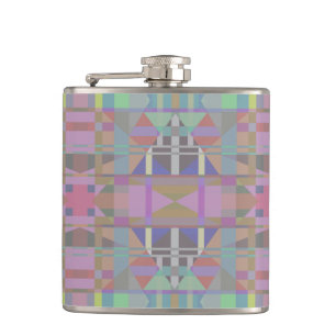 Green Purple Pink Geometric Hip Flask