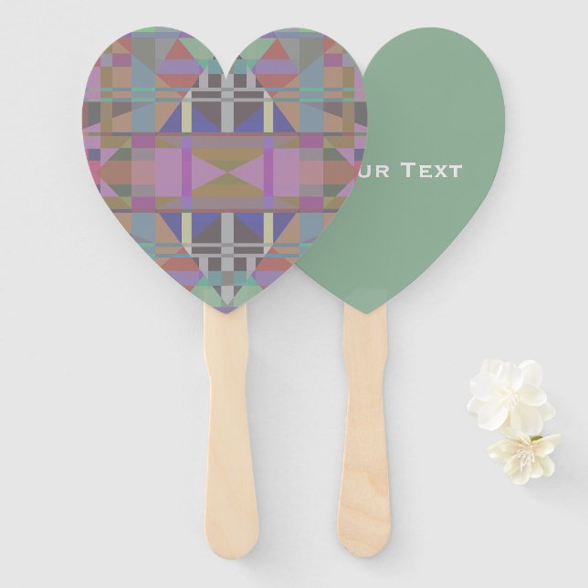 Green Purple Pink Geometric Set of Fans (Front and Back)