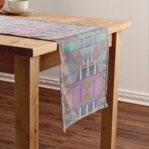 Green Purple Pink Geometric Short Table Runner