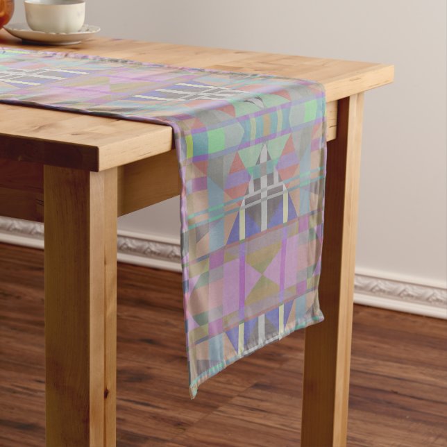 Green Purple Pink Geometric Short Table Runner (In Situ)
