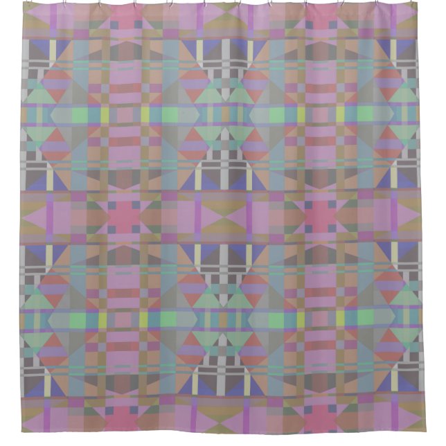 Green Purple Pink Geometric  Shower Curtain (Front)