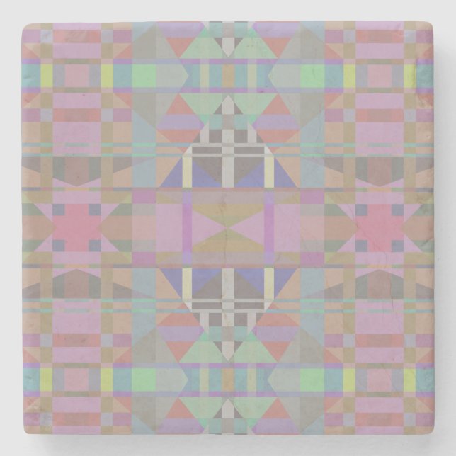 Green Purple Pink Geometric Stone Coaster (Front)
