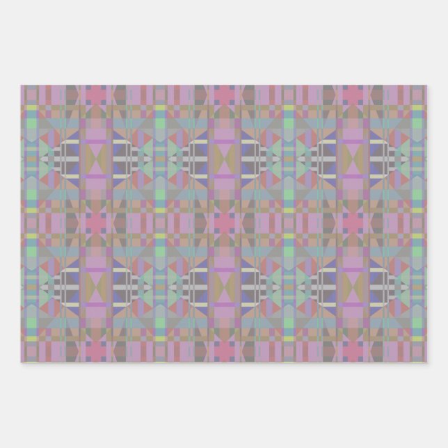 Green Purple Pink Geometric Wrapping Paper Sheet (Front)