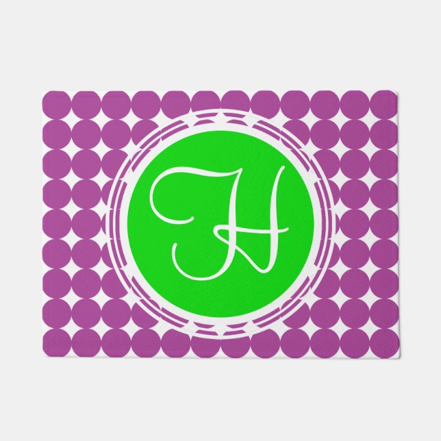 Green & Purple Polka Dot Monogram Doormat (Front)