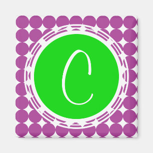 Green & Purple Polka Dot Monogram Magnet