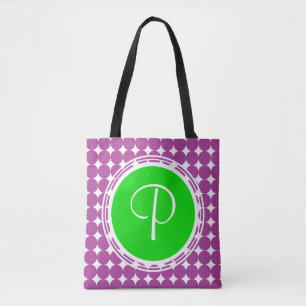 Green & Purple Polka Dot Monogram Tote Bag