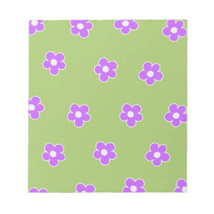 Green Purple Retro Y2K Flower Pattern Notepad