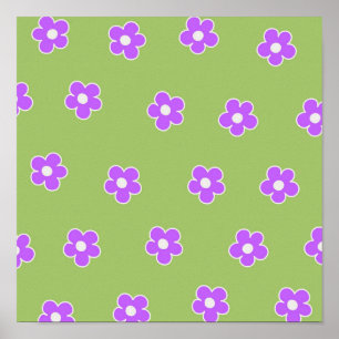 Green Purple Retro Y2K Flower Pattern Poster