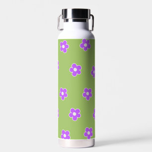 Green Purple Retro Y2K Flower Pattern Water Bottle