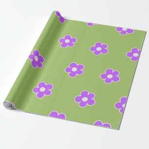 Green Purple Retro Y2K Flower Pattern Wrapping Paper