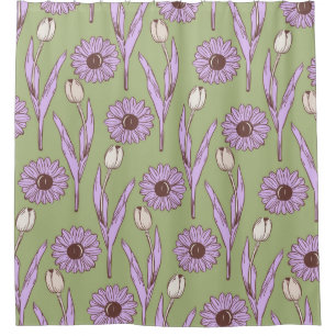 Green Purple Retro Y2K Funky Hippie Flower Pattern