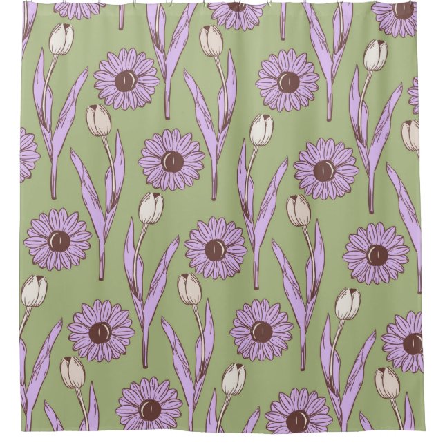 Green Purple Retro Y2K Funky Hippie Flower Pattern (Front)