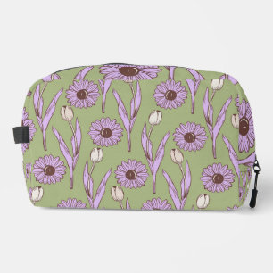 Green Purple Retro Y2K Funky Hippie Flower Pattern Dopp Kit