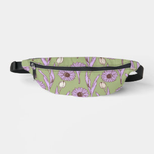 Green Purple Retro Y2K Funky Hippie Flower Pattern Fanny Pack