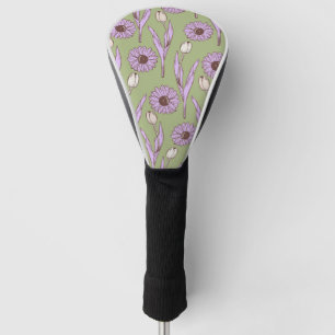Green Purple Retro Y2K Funky Hippie Flower Pattern Golf Head Cover