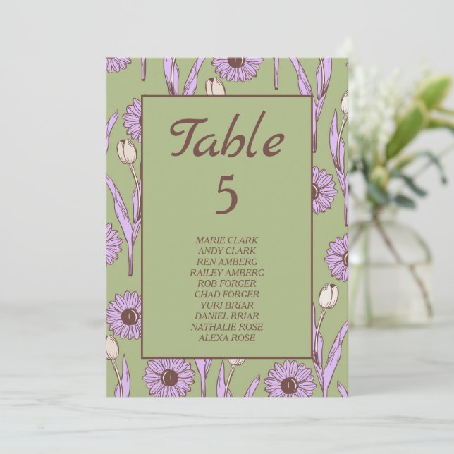 Green Purple Retro Y2K Funky Hippie Flower Pattern Invitation (Standing Front)