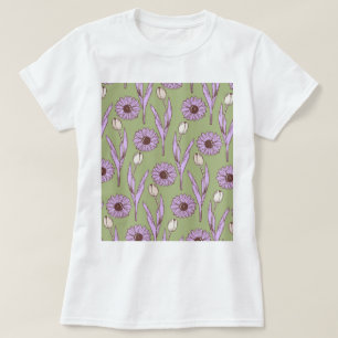 Green Purple Retro Y2K Funky Hippie Flower Pattern T-Shirt