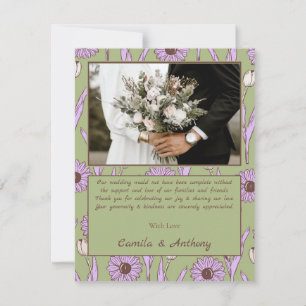 Green Purple Retro Y2K Funky Hippie Flower Pattern Thank You Card