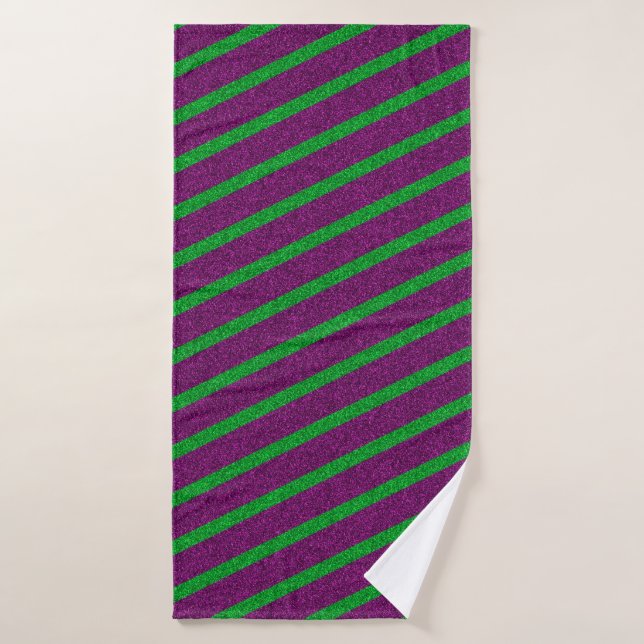 Green & Purple Stripes Glitter Bath Towel (Bath Towel)