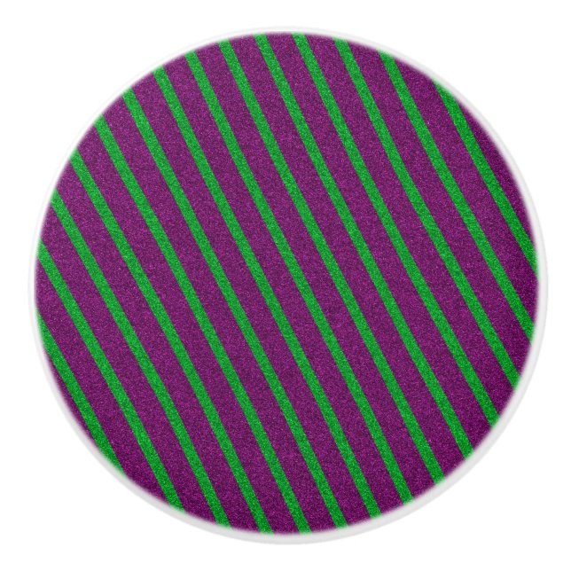 Green & Purple Stripes Glitter Ceramic Knob (Front)