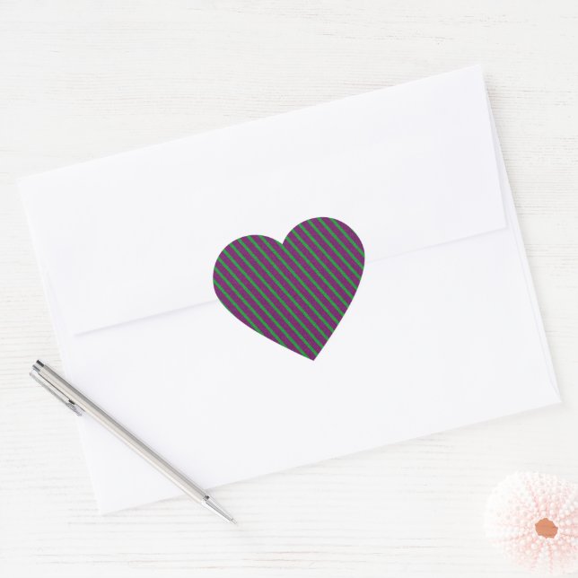 Green & Purple Stripes Glitter Heart Sticker (Envelope)
