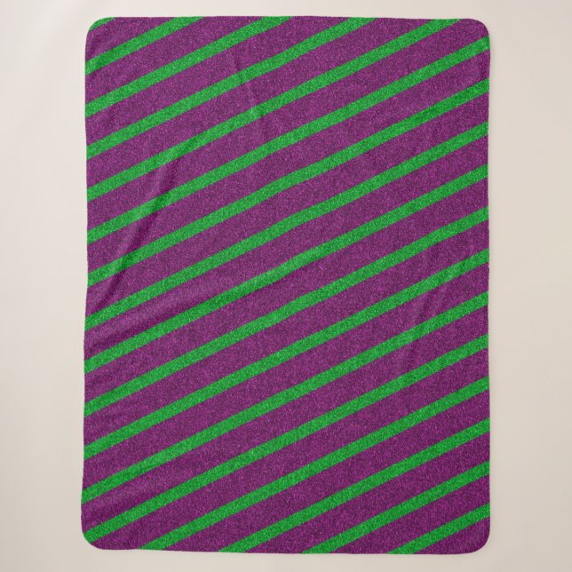 Green & Purple Stripes Glitter Sherpa Blanket (Front)